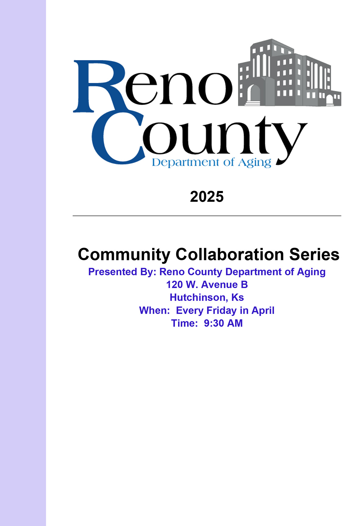 Reno County Department of Aging's new Community Collaboration Series continues this Friday! - News Image